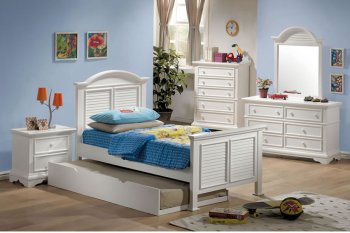 White Finish Kids Bedroom w/Louvered Shutter Bed Design [CRBS-400121-Merlin]