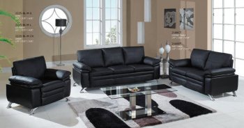 Black Bonded Leather Modern Loveseat & Sofa Set w/Metal Legs [GFS-225-Black-M]