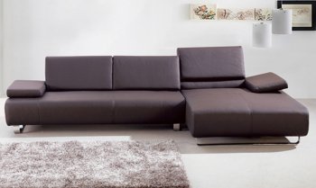 Emotion Sectional Sofa in Chocolate Leather Match by Whiteline [WLSS-Emotion Chocolate]