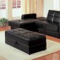 Black Vinyl Modern Small Sectional Sofa w/Storage And Ottoman