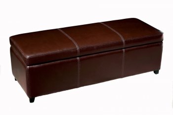 Brown Color Rectangular Shape Leather Ottoman With Storage [WIO-Y-161]