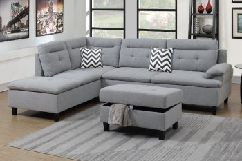 F6589 Sectional Sofa w/Ottoman in Grey Fabric by Poundex [PXSS-F6589]