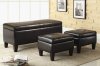 Dark Brown Vinyl Modern Storage Bench & Two Ottomans 3Pc Set