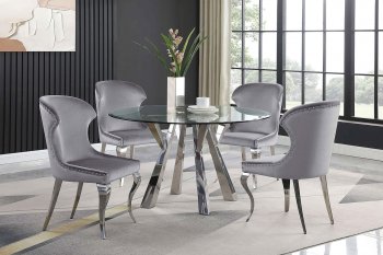 Alaia Dining Set 5Pc 190710 in Chrome by Coaster w/Gray Chairs [CRDS-190710-190743 Alaia]