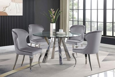 Alaia Dining Set 5Pc 190710 in Chrome by Coaster w/Gray Chairs