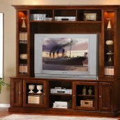 Merlot Oak Finish Classic Wall Unit W/Glass Doors & Lights