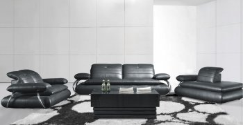 Black Premium Leather Upholstery Modern Living Room Set [EFS-478]