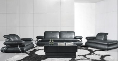 Black Premium Leather Upholstery Modern Living Room Set