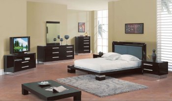 6Pc Wenge High Gloss Finish Modern Bedroom Set w/Silver Accents [GFBS-73-GB990-6PC]