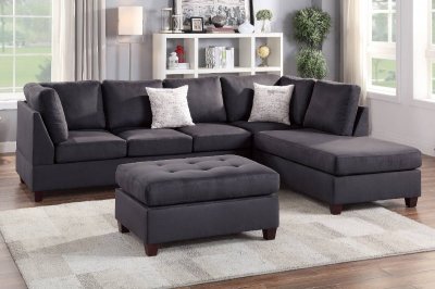 F6423 Sectional Sofa w/Ottoman in Ebony Fabric by Poundex