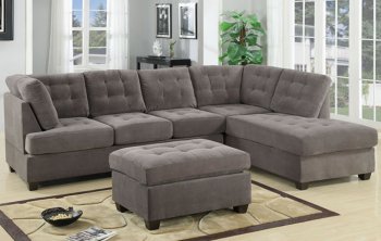 F7139 Reversible Tufted Sectional in Charcoal Suede by Poundex [PXSS-F7139-Charcoal]