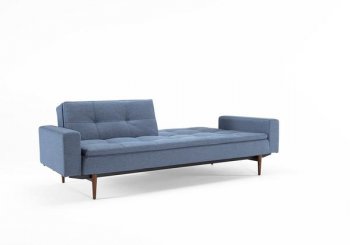 Splitback Sofa Bed in Blue w/Arms & Wooden Legs by Innovation [INSB-Splitback-Arms-Wood-525]