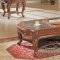 Rich Oak Finish Antique Classic Coffee Table with Glass Inlays