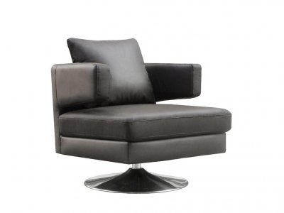 Chocolate, White or Black Leather Modern Swivel Club Chair