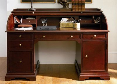 Rich Cherry Finish Roll Top Desk w/Storage Drawers