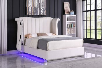 LCL-B03 Upholstered Bed in White Velvet [BDB-LCL-B03 White]