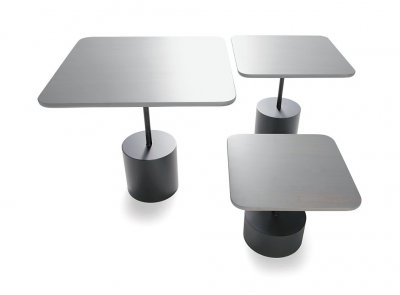 Light Grey Finish Modern Square Coffee Table Set w/Metal Base
