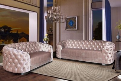 HD1420 Sofa & Loveseat Set in Silver Velvet by VImports