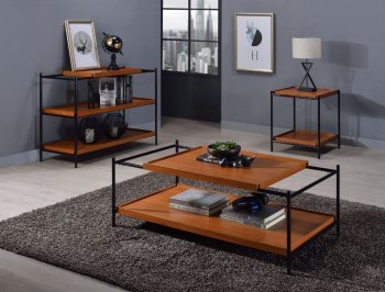 Oaken Coffee Table 3PC Set 85675 in Honey Oak & Black by Acme [AMCT-85675 Oaken]