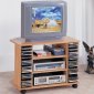 Oak Wood Finish Contemporary Corner TV Cart w/Casters