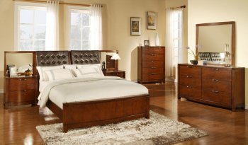 Brown Cherry Finish Contemporary Bedroom w/Optional Items [HEBS-1310]