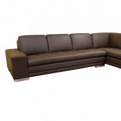 Dark Brown Leather Modern Sectional Sofa w/Mirror-sided feet