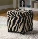 Khaki Zebra Fabric Modern Storage Ottoman w/Wood Legs