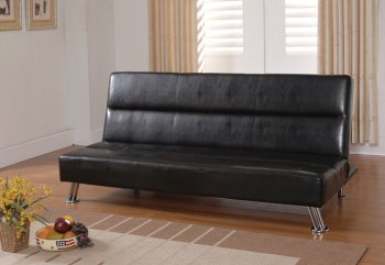 Black Leatherette Modern Sofa Bed w/Metal Legs [WDSB-64024]