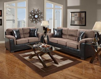 Chocolate Fabric and Dark Brown Vinyl Modern Sofa & Loveseat Set [CHFS-V4-6200 Annabelle Chocolate]