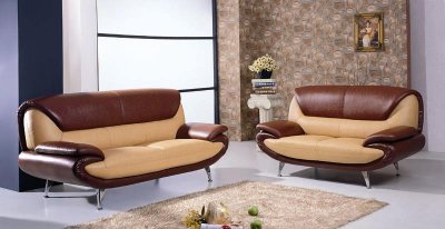 Beige and Brown Modern Two-Tone Leather Living Room Set