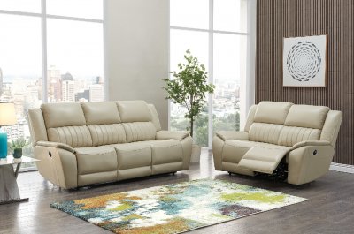 UM014 Power Motion Sofa Beige Leather Gel by Global w/Options