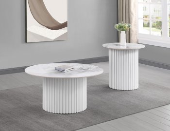 Rowena Coffee Table 3Pc Set 708338 in White by Coaster [CRCT-708338 Rowena]