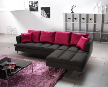 Black Tufted Fabric Modern Sectional Sofa w/Steel Legs [VGSS-Prego]