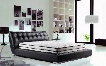 Black Tufted Leatherette Modern Bed w/Optional Nightstands [SHBS-2883]