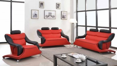 7961 Sofa in Red & Black Faux Leather w/Options