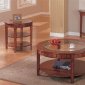 Cherry Brown Coffee, Console & End Table Set w/Clear Glass Inlay