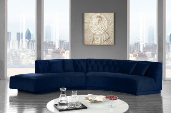 Kenzi Sectional Sofa 641 in Navy Velvet Fabric by Meridian [MRSS-641 Kenzi Navy]