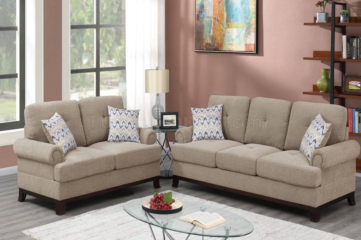 F8838 Sofa & Loveseat Set in Beige Chenille Fabric by Poundex - Click Image to Close