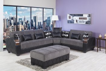 Molina Sectional Sofa Bed in Gray Fabric by Casamode w/Options [CMSS-Molina-Gray]