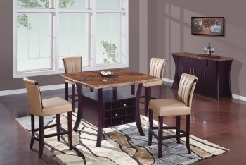 D7035 Tan Faux Marble Top Bar Height Dinette Set w/Options [GFDS-D7035NBT]