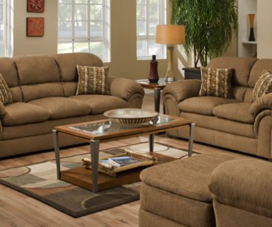 Mocha Fabric Modern Sofa & Loveseat Set w/Pillow Top Seating