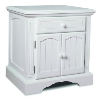 Satin White Finish Modern Nightstand With Two-Door Cabinet