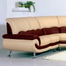 Two-Tone Leather Modern Sectional Sofa w/Chromed Metal Legs