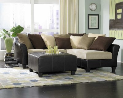 Beige Microfiber Contemporary Sectional Sofa w/Brown Bycast Base