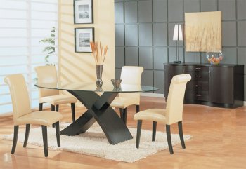 Dark Chocolate 5Pc Dining Set W/"X" Shape Base & Glass Top Table [GFDS-G018DTBG]