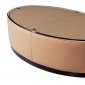 Oval Coffee Table with Beige Faux Leather Upholstery