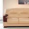 Beige Leather 3Pc Modern Living Room Set w/Wooden Armrests