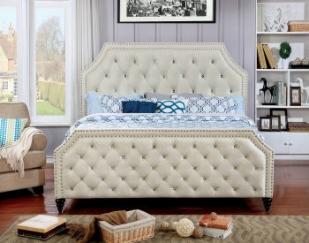 Claudine Padded Bed CM7675 in Beige w/Corner-Cut Out Design [FAB-CM7675-Claudine]