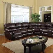 U8122 3pc Reclining Sectional Sofa in Burgundy Bonded Leather