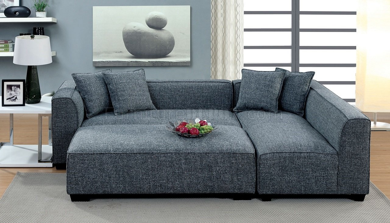 Jaylene Sectional Sofa CM6120 in Gray Linen Fabric w/Options